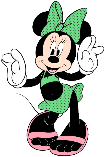 Minnie looking very beautiful in her green swimsuit roupa verde arte gatos mickey