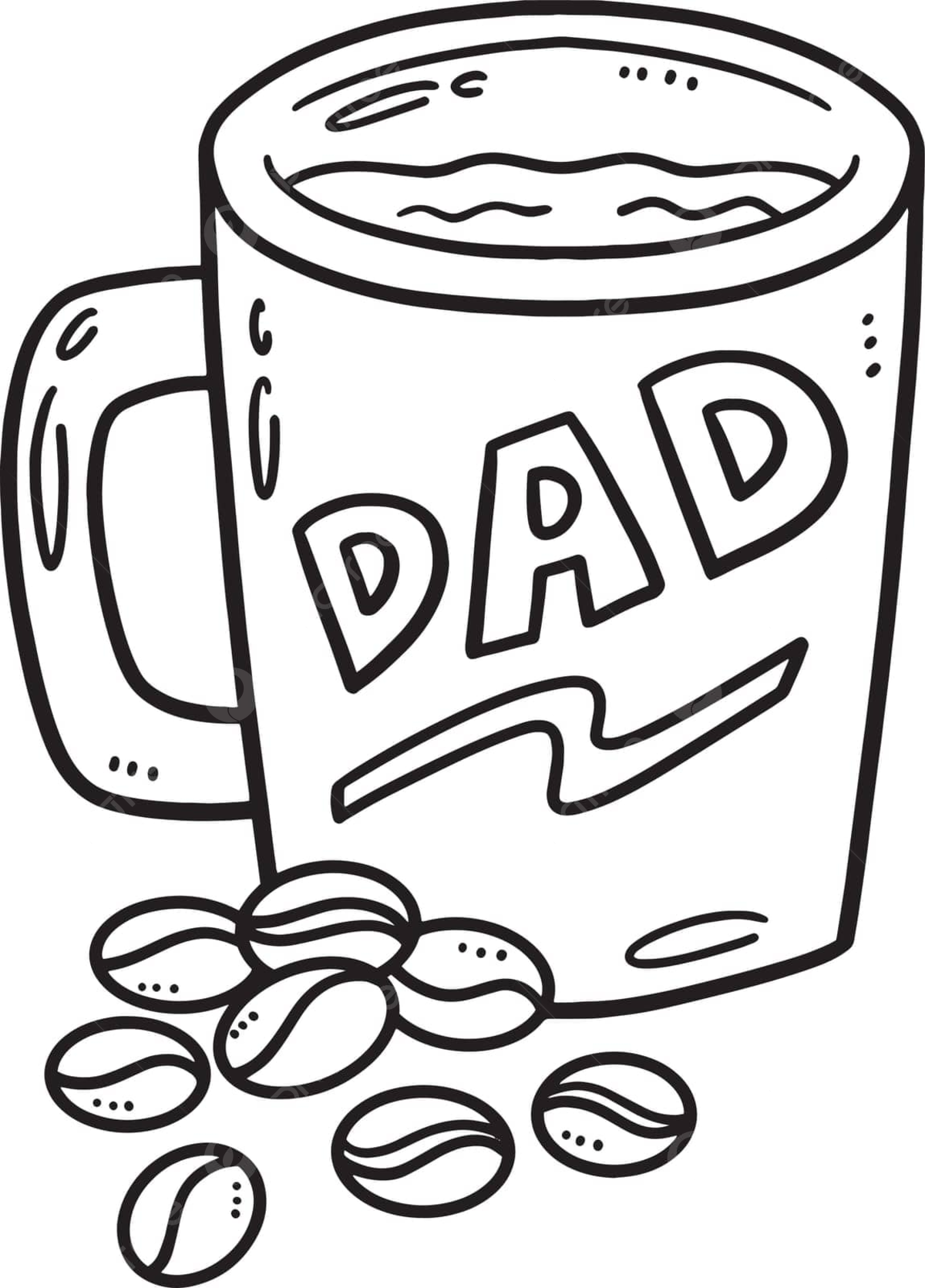 Coloring of an isolated mug with coffee and coffee beans vector coffee drawing ring drawing mug drawing png and vector with transparent background for free download