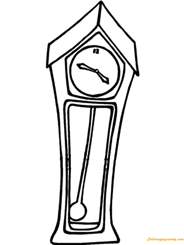 Grandfather clock with a swinging pendulum coloring page
