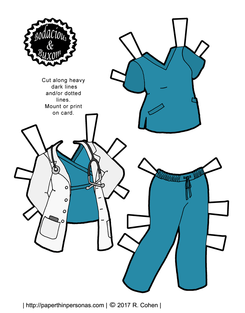 A nurse or doctor paper doll outfit to print for free