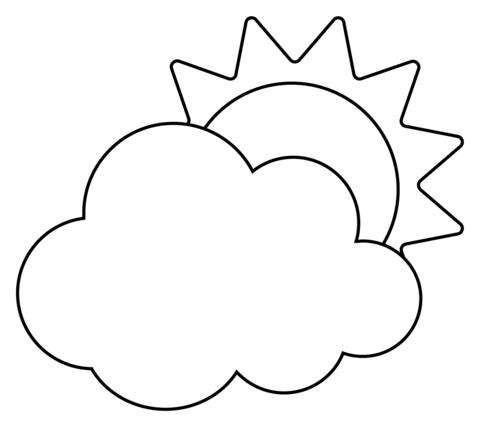 Sun behind cloud emoji coloring page free printable coloring pages