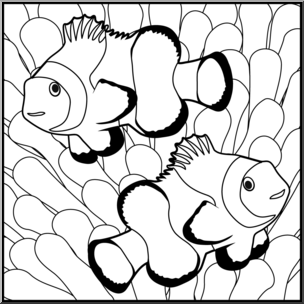 Clip art fish clownfish bw i