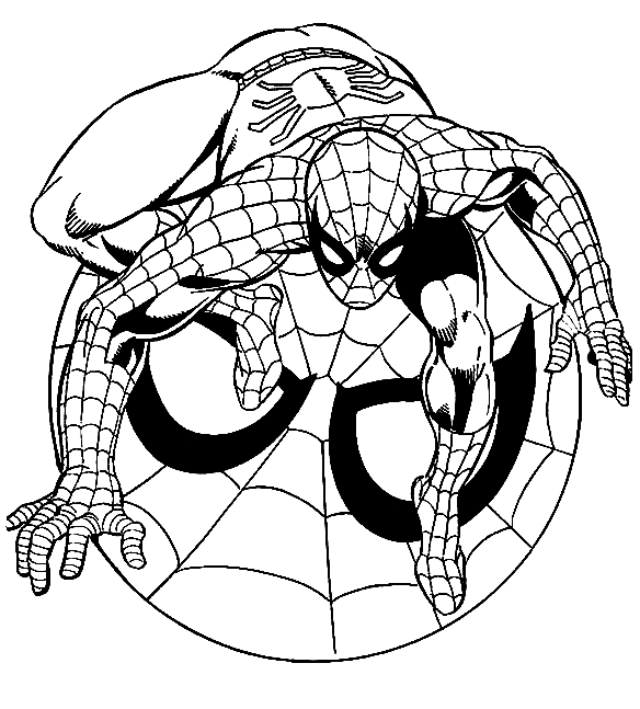 Dibujo de spiderman con parte del sol para colorear