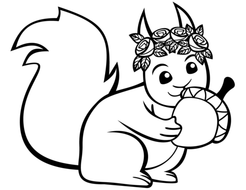 Dibujo de preciosa ardilla con una bellota para colorear dibujos para colorear imprimir gratis