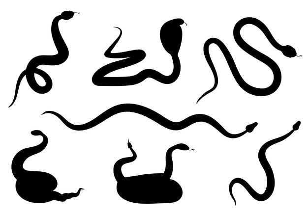 Premium vector collection of snake silhouettes isolated on white different kinds of snakes cobra rattlesnake