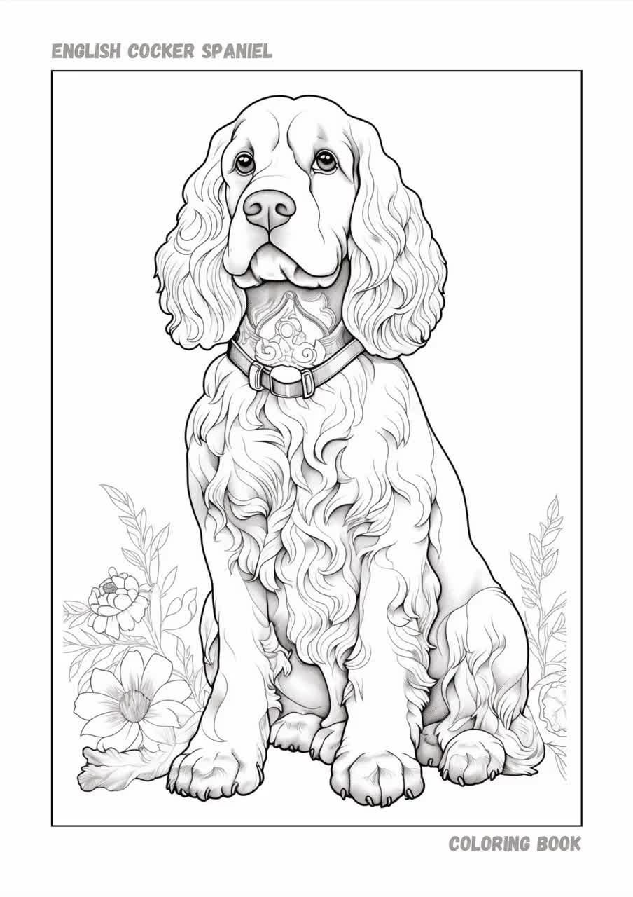 English cocker spaniel coloring book printable pages pdf png for kids and adults cute dogs a format gifts for dog lovers instant download