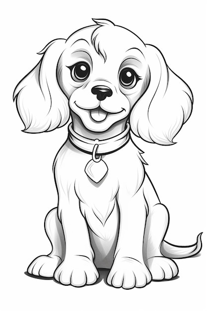 Premium ai image simple black and white line art of a cocker spaniel dog coloring page