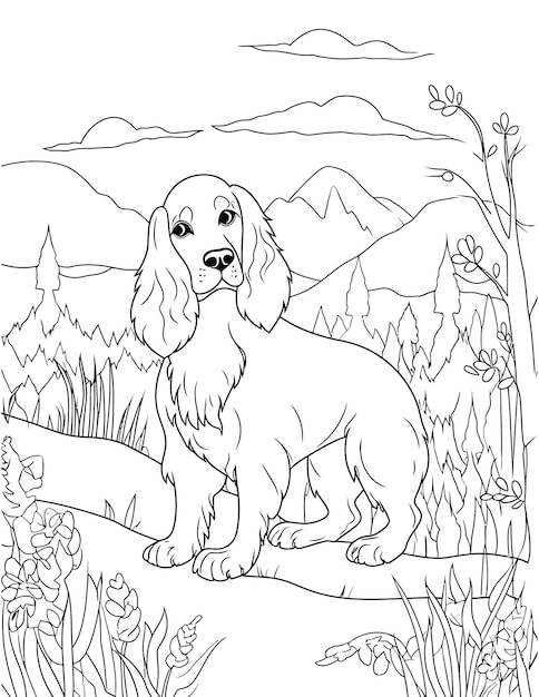 Premium vector english cocker spaniel dog coloring page