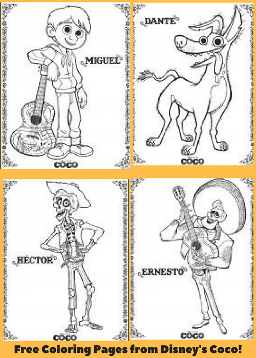Disneys coco coloring pages and activity sheets