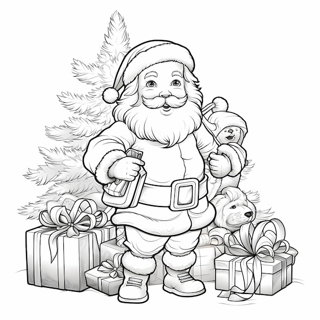 Premium ai image coelon christmas delights simple santa coloring page for little ones