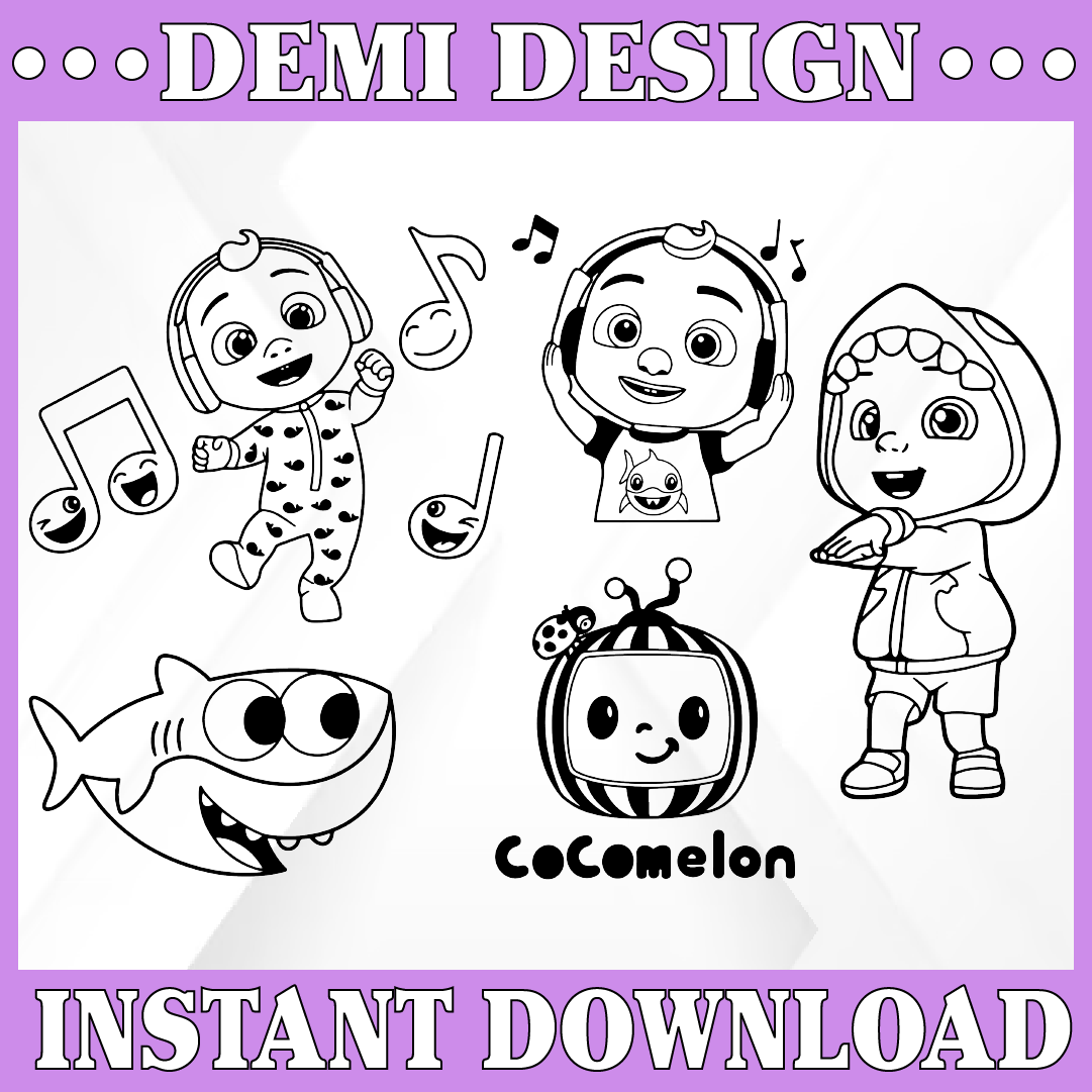 Bundle files coelon black and white svg coco melon svg
