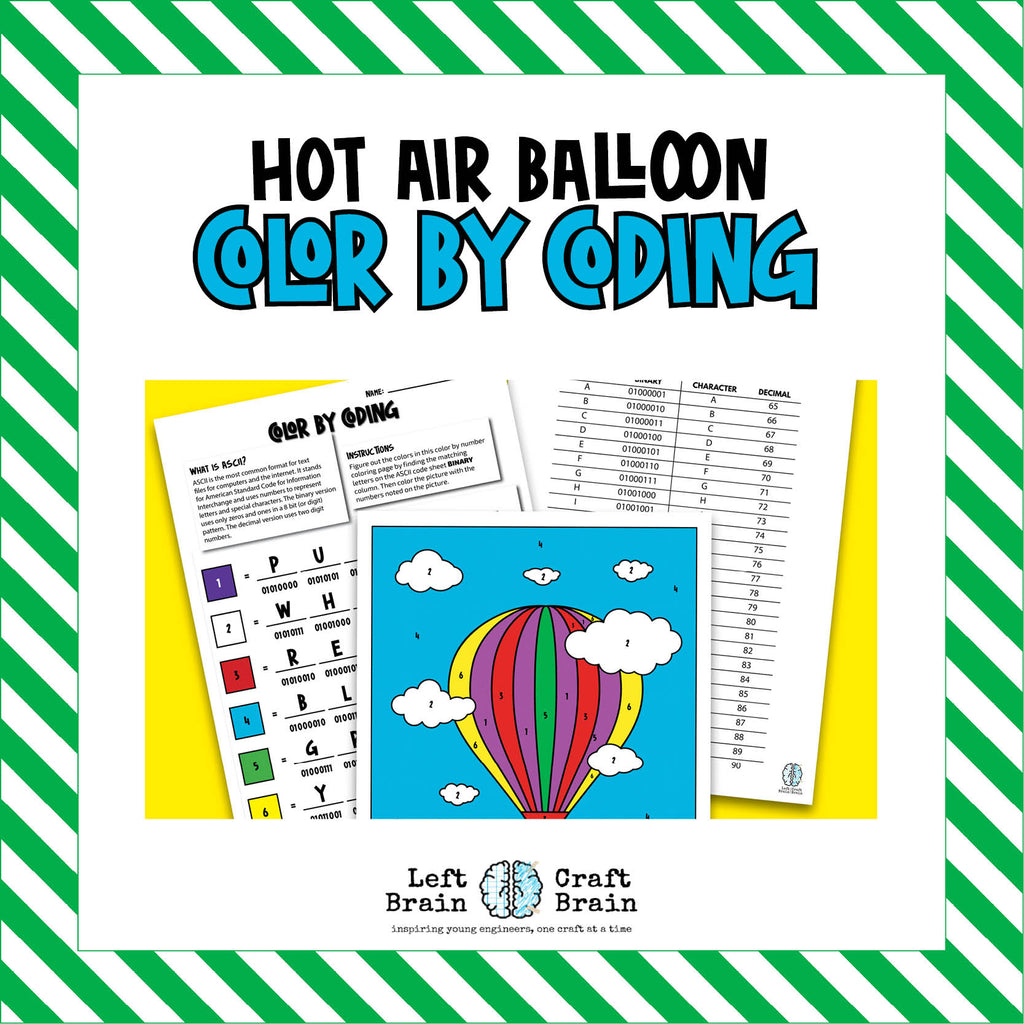 Hot air balloon color by coding coloring page â left brain craft brain