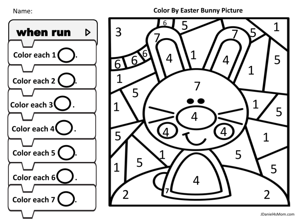 Code and color easter bunny coloring pages