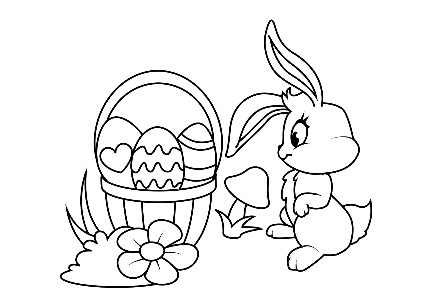 Desenho para colorir coelhinho da pãscoa cesta de pãscoa