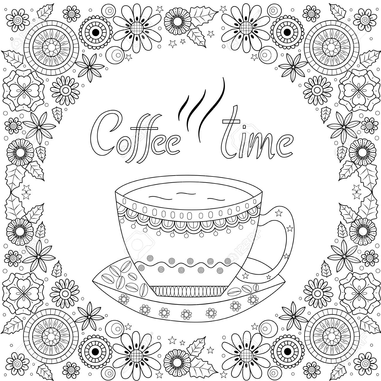 Coloring book page of coffee cup for adultvector illustrationhand drawn royalty free svg cliparts vectors and stock illustration image