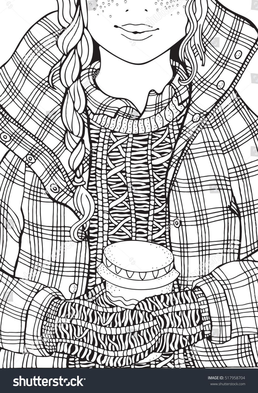 Winter girl coffee adult coloring book stock vector royalty free
