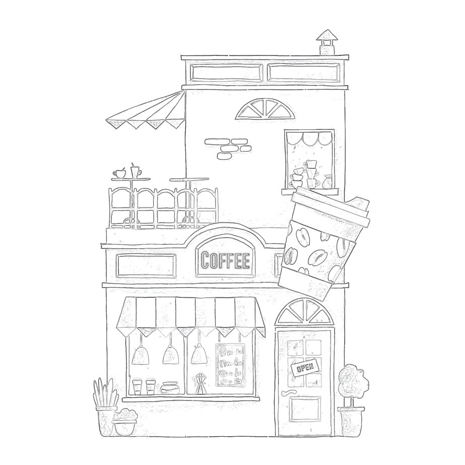 Coffee shop coloring page