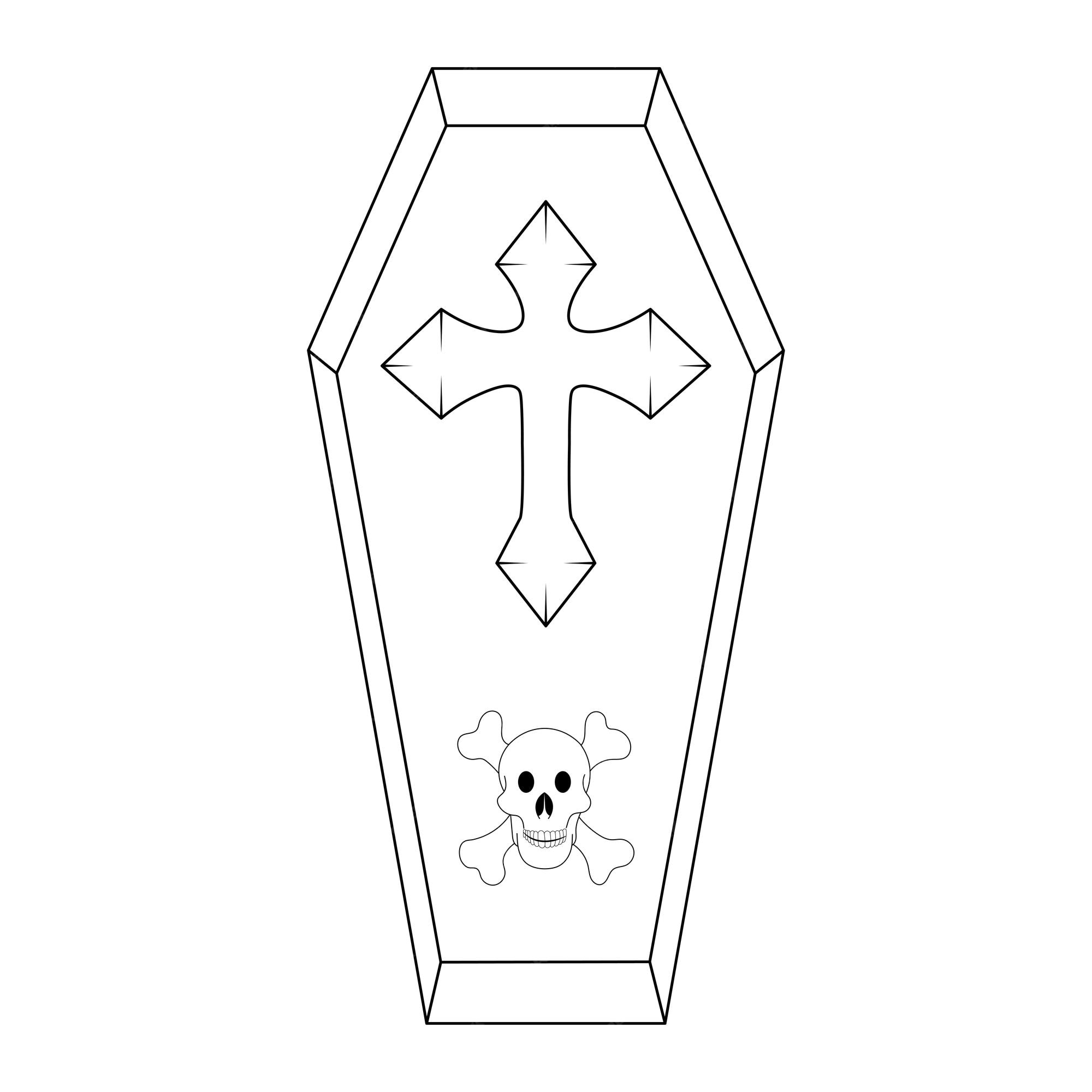 Premium vector vector coffin outline hand drawn skull clip art vector halloween illustration
