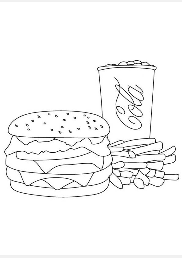 Coloring pages burger fried and coke coloring pages for kids