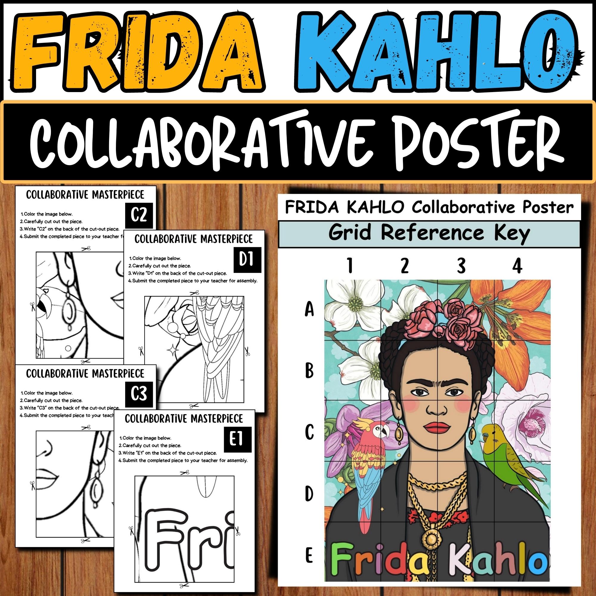 Frida kahlo collaborative project coloring pages hispanic heritage month craft made by teachers