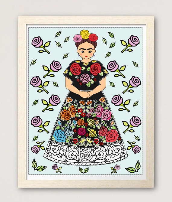 Frida kahlo coloring page for school age kids colouring sheets for adults digital download printable adult coloring page frida kahlo