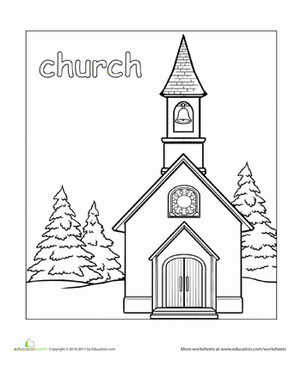 Church worksheet education christmas paintings coloring pages painting crafts