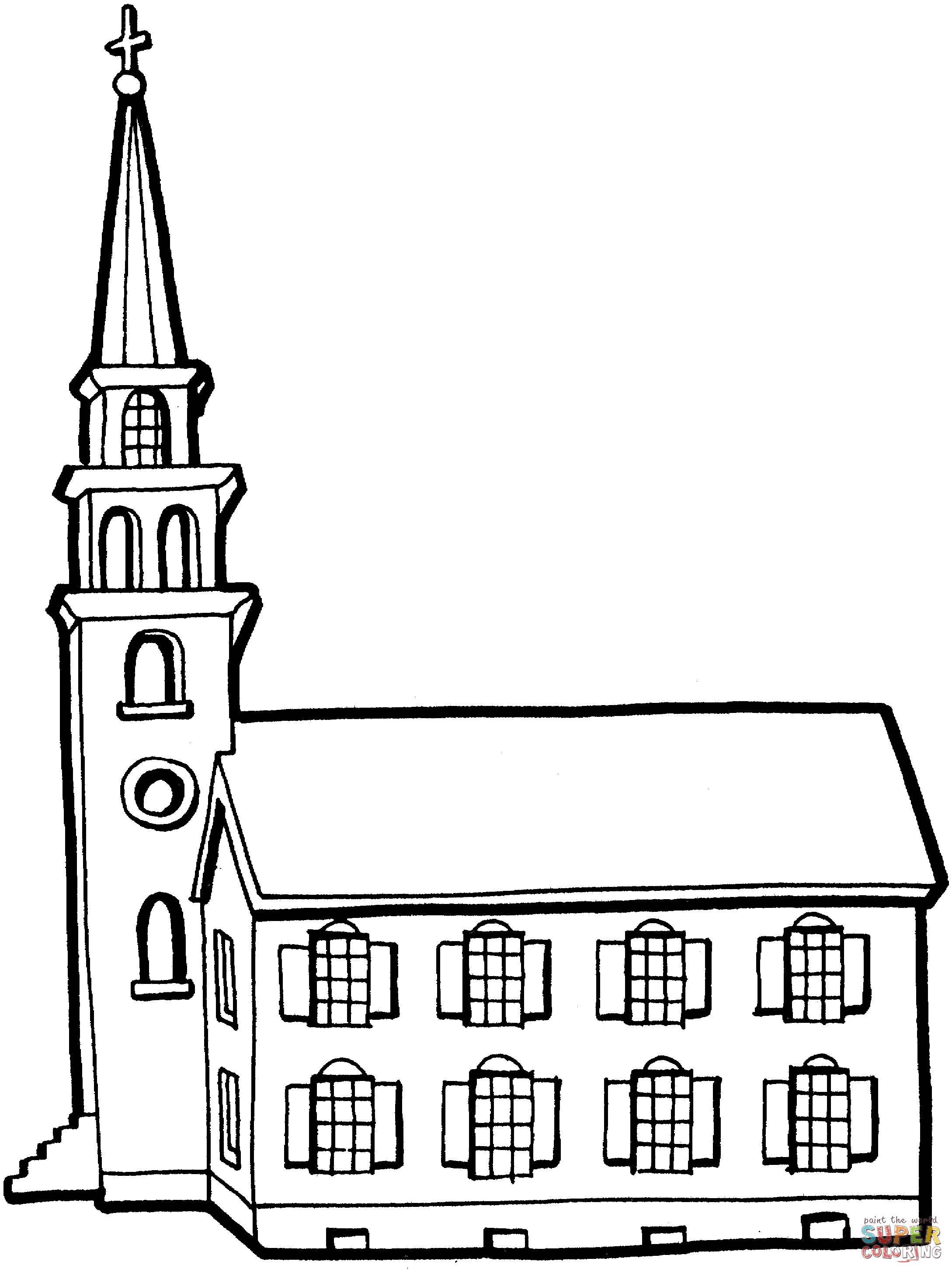 Little church with tower coloring page free printable coloring pages