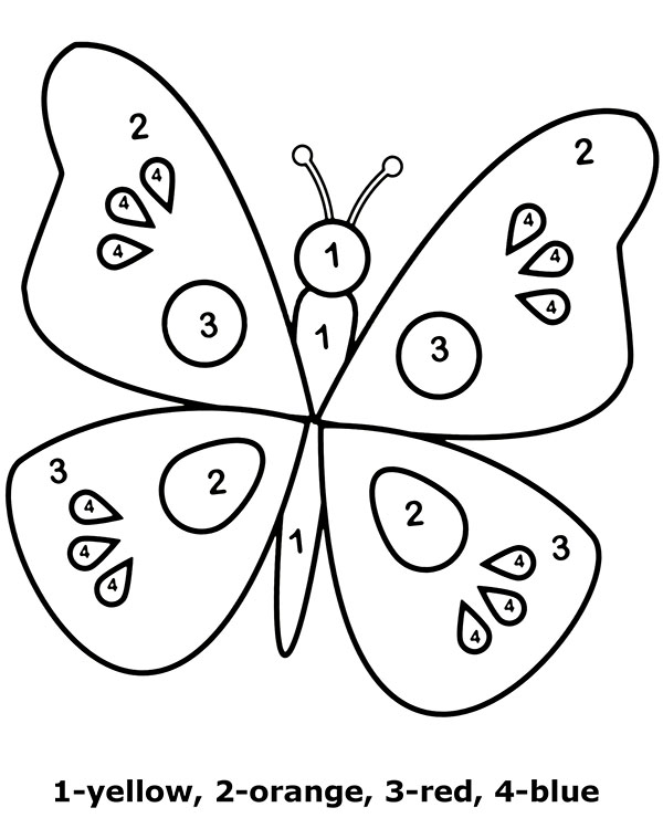 Color by numbers printable worksheet for children with butterfly