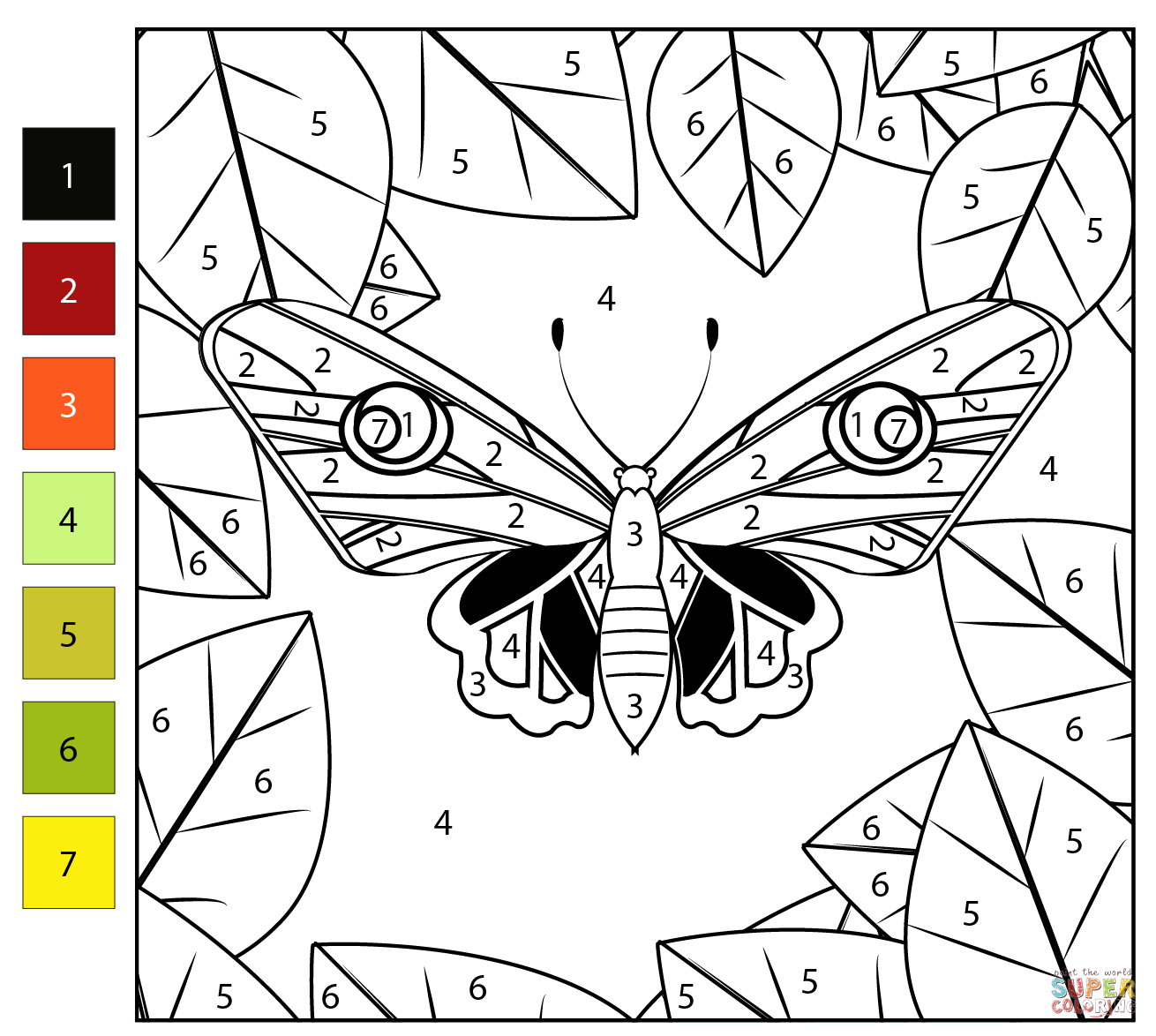 Butterfly color by number free printable coloring pages