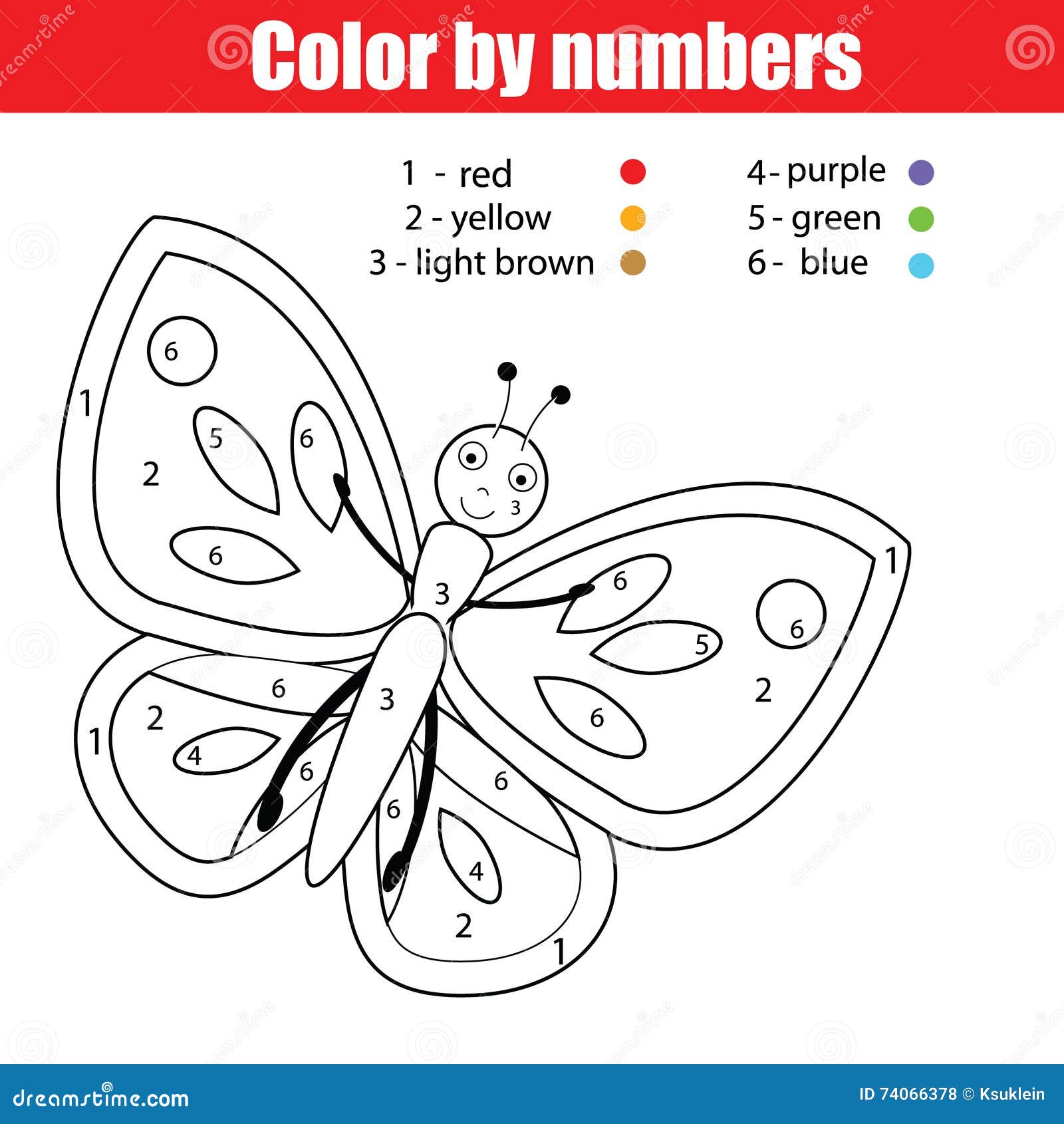 Coloring page with butterfly color by numbers educational children game drawing kids activity stock vector