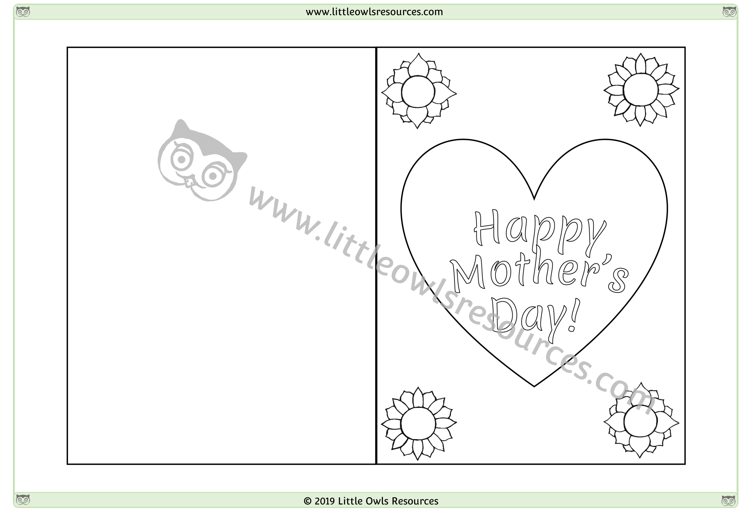 Free mothers day card colouringcoloring pages