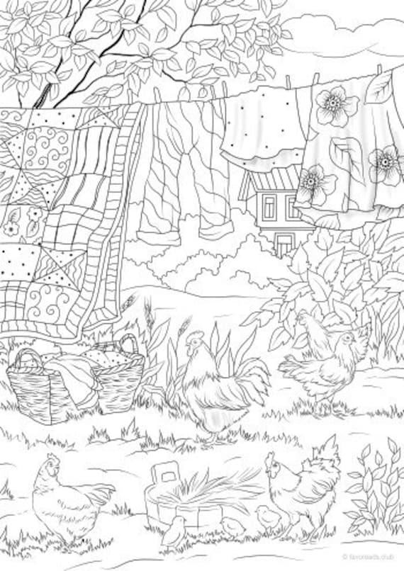 Country chicks printable adult coloring page from favoreads coloring book pages for adults and kids coloring sheets colouring designs