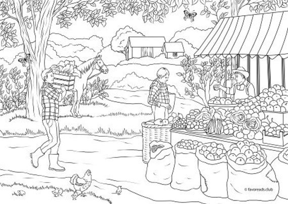 Country market printable adult coloring page from favoreads coloring book pages for adults and kids coloring sheets coloring designs