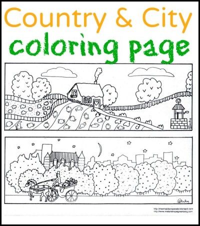 Day and night city and country coloring page for kids coloring pages city vs country country