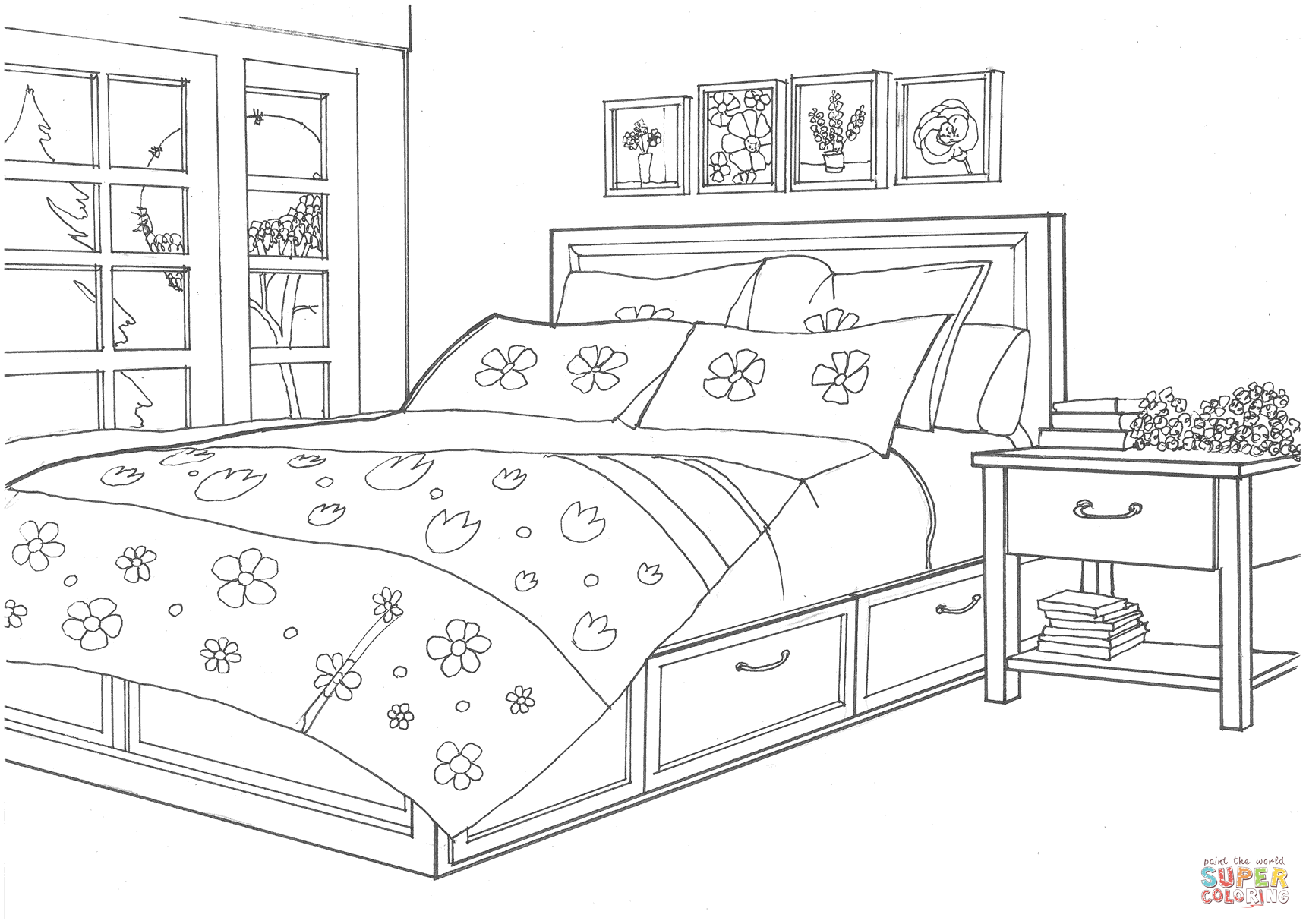 Bedroom in the provence style coloring page free printable coloring pages