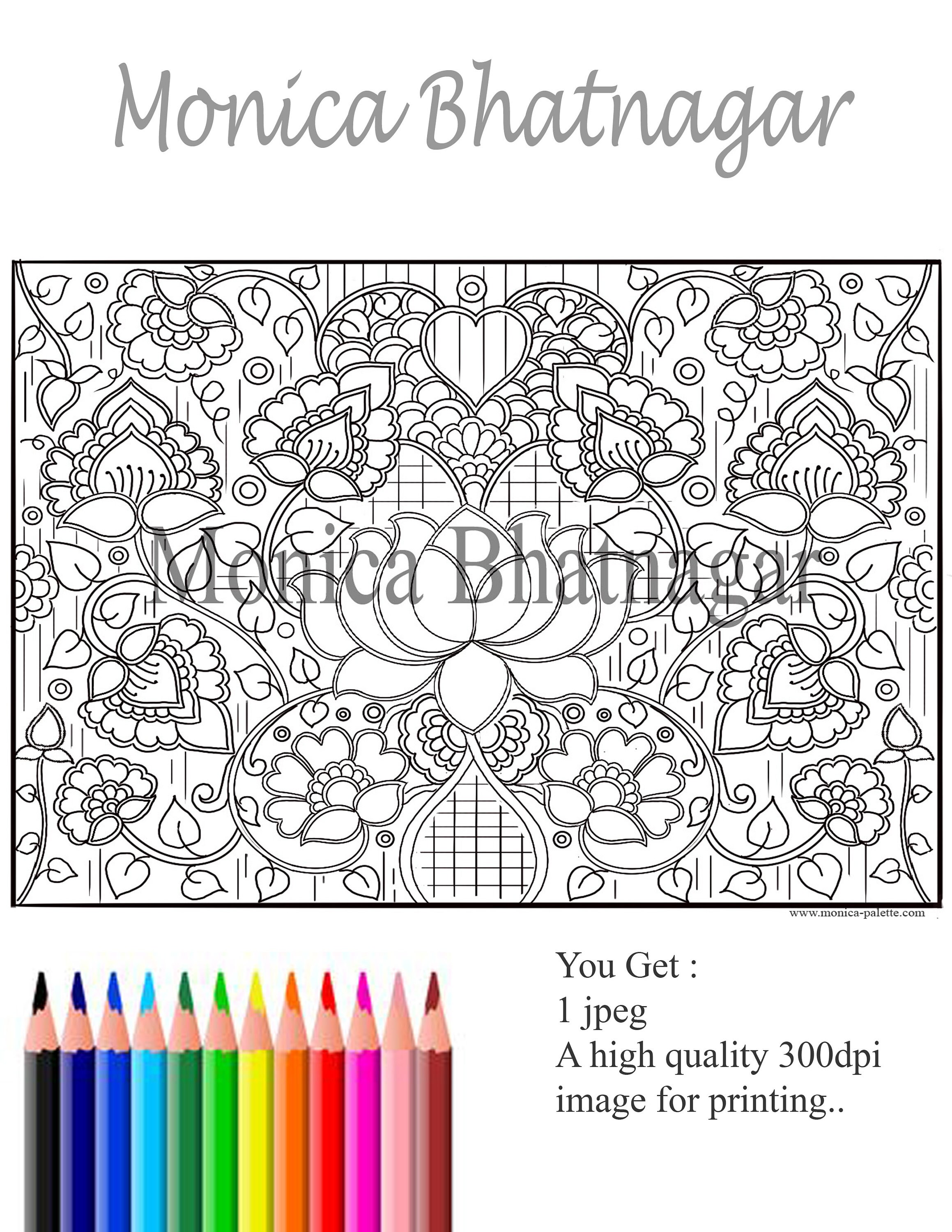 Lotus coloring page inspired by madhubani