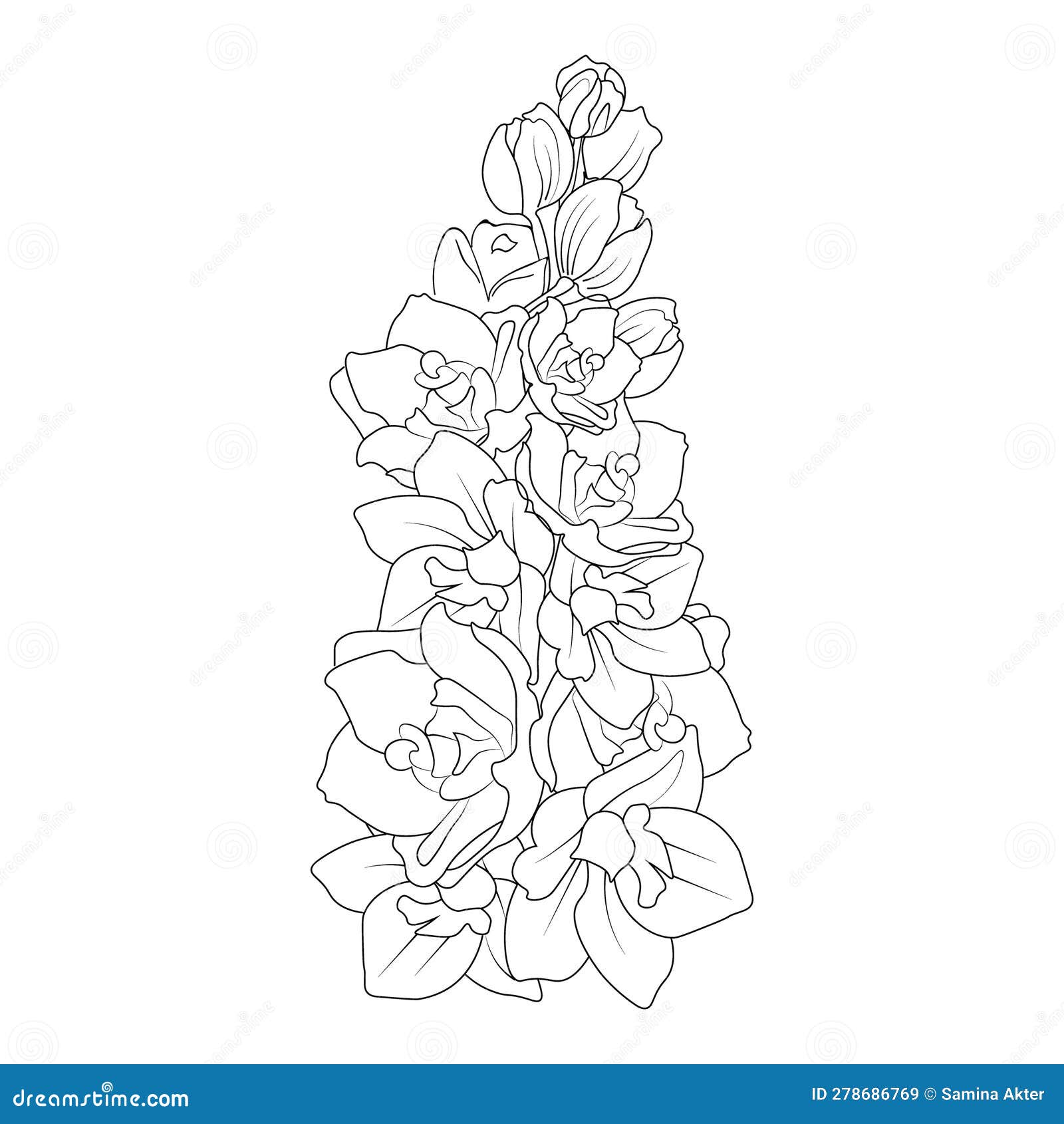 Delphinium flower coloring page for adults realistic flower coloring pages vintage floral vector illustration stock vector