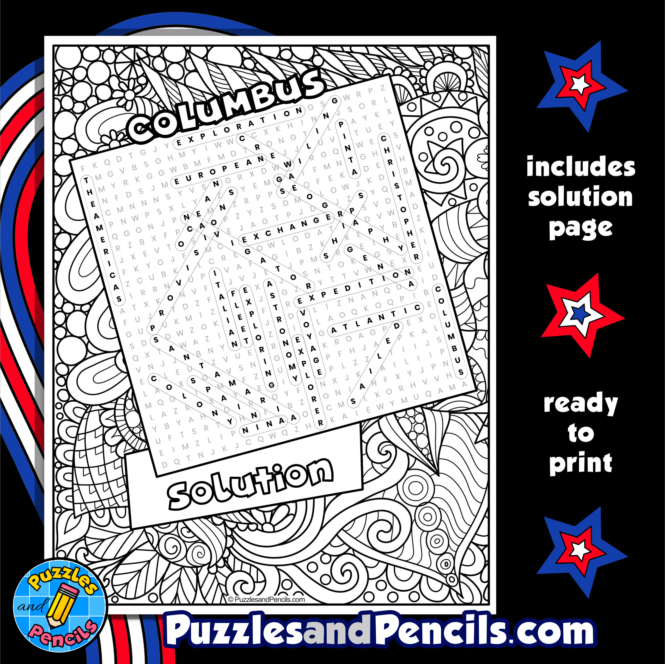 Christopher columbus word search puzzle with coloring us history wordsearch made by teachers