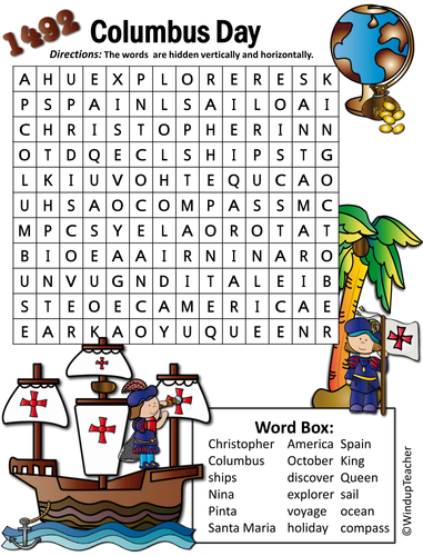 Columbus day word search easy teaching resources