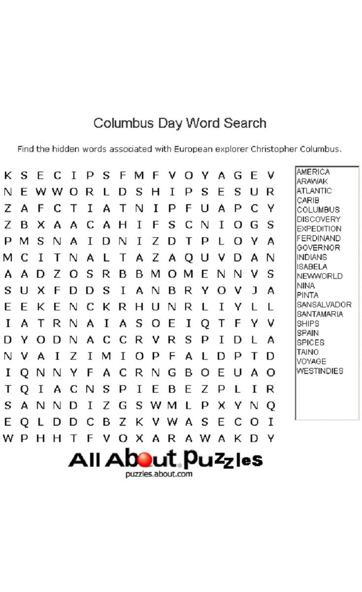 Columbus day word search