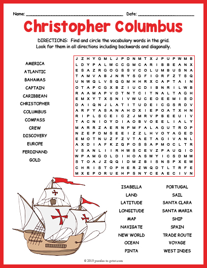 Christopher columbus word search