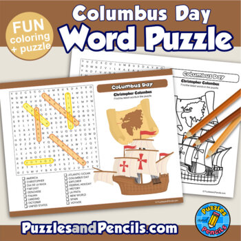 Columbus day word search puzzle and coloring activity by puzzles and pencils