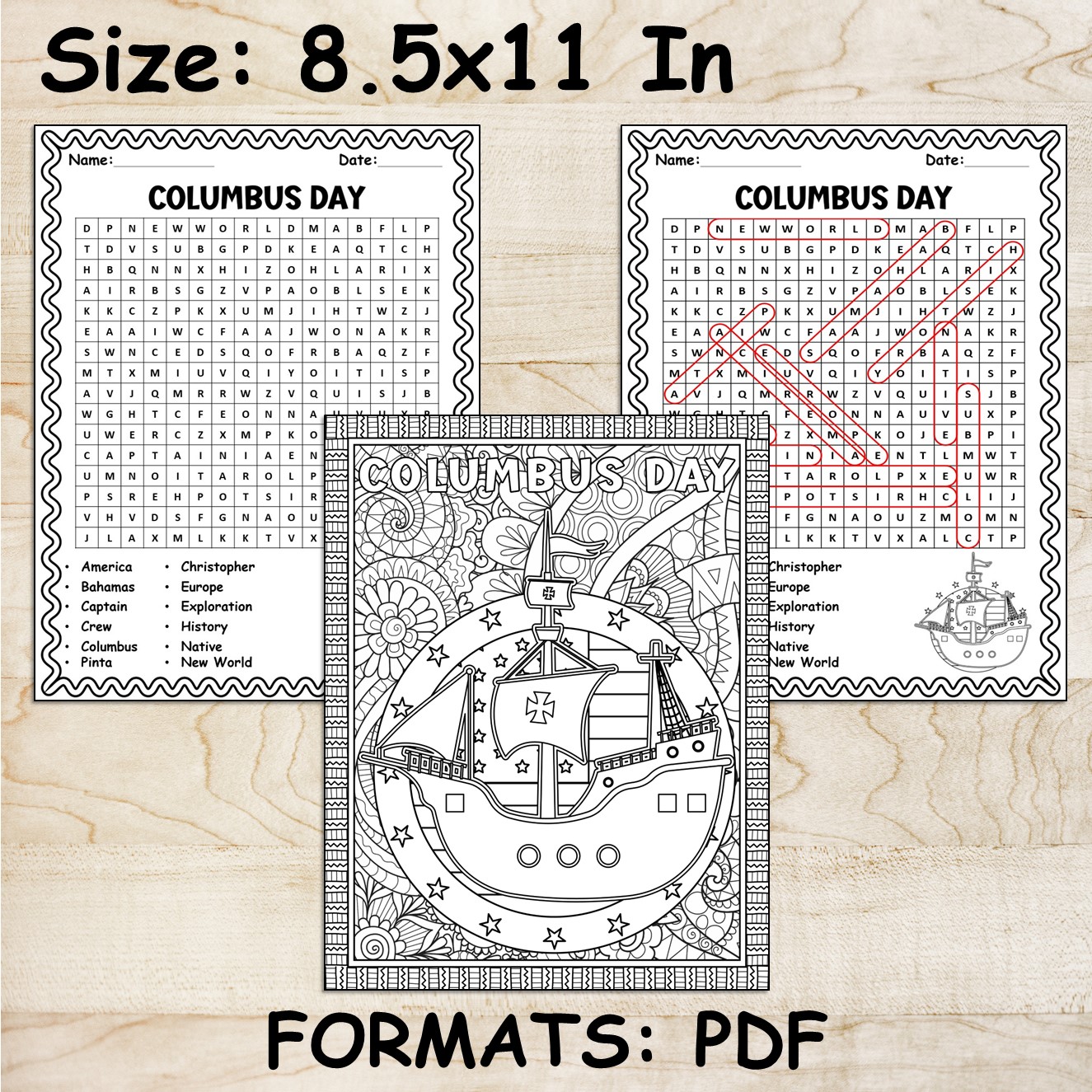 Columbus day activities word search coloring page october worksheets made by teachers