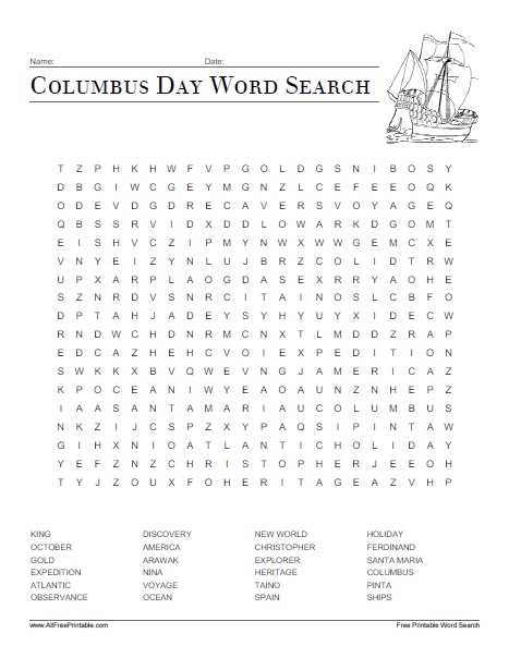 Columbus day word search puzzle â free printable
