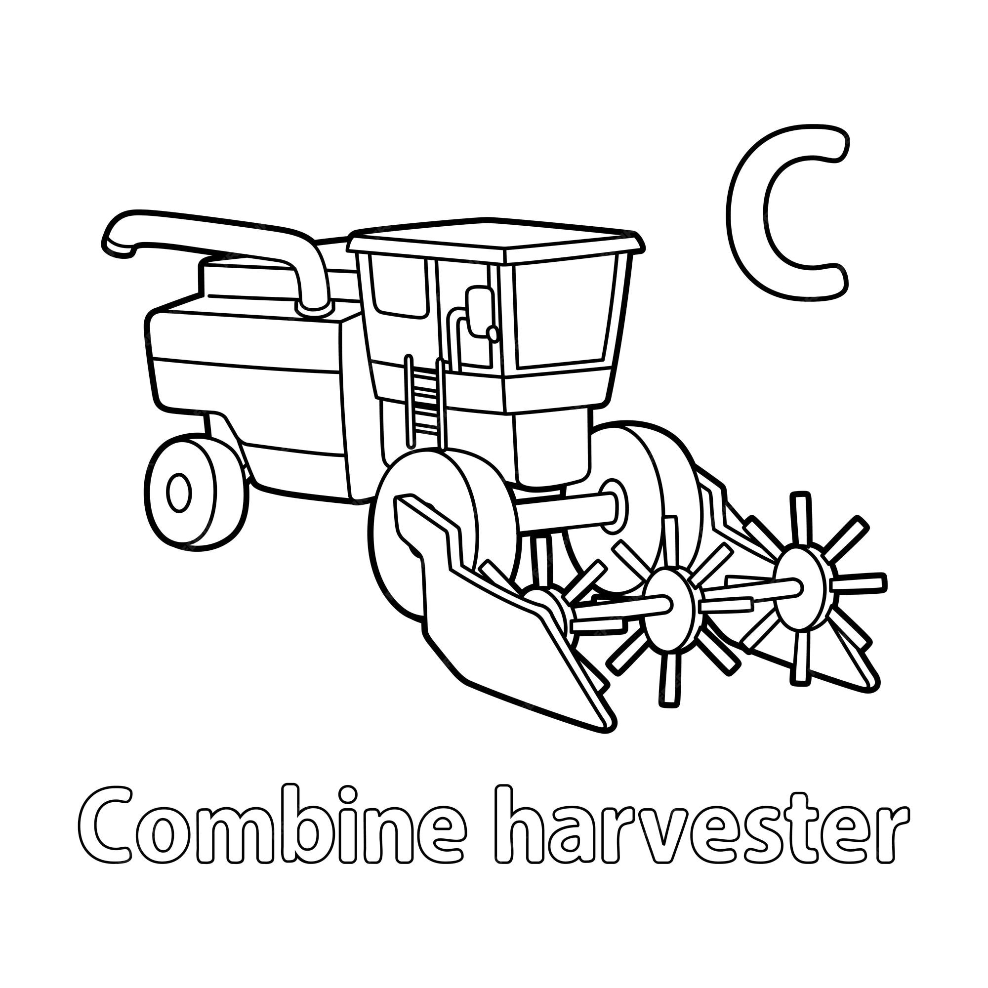 Premium vector bined harvester alphabet abc coloring page c