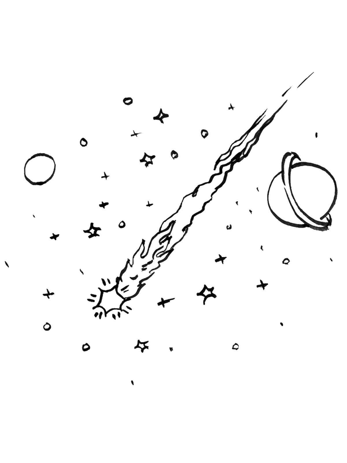Online coloring pages coloring page comets among the planets cosmonautics day download print coloring page