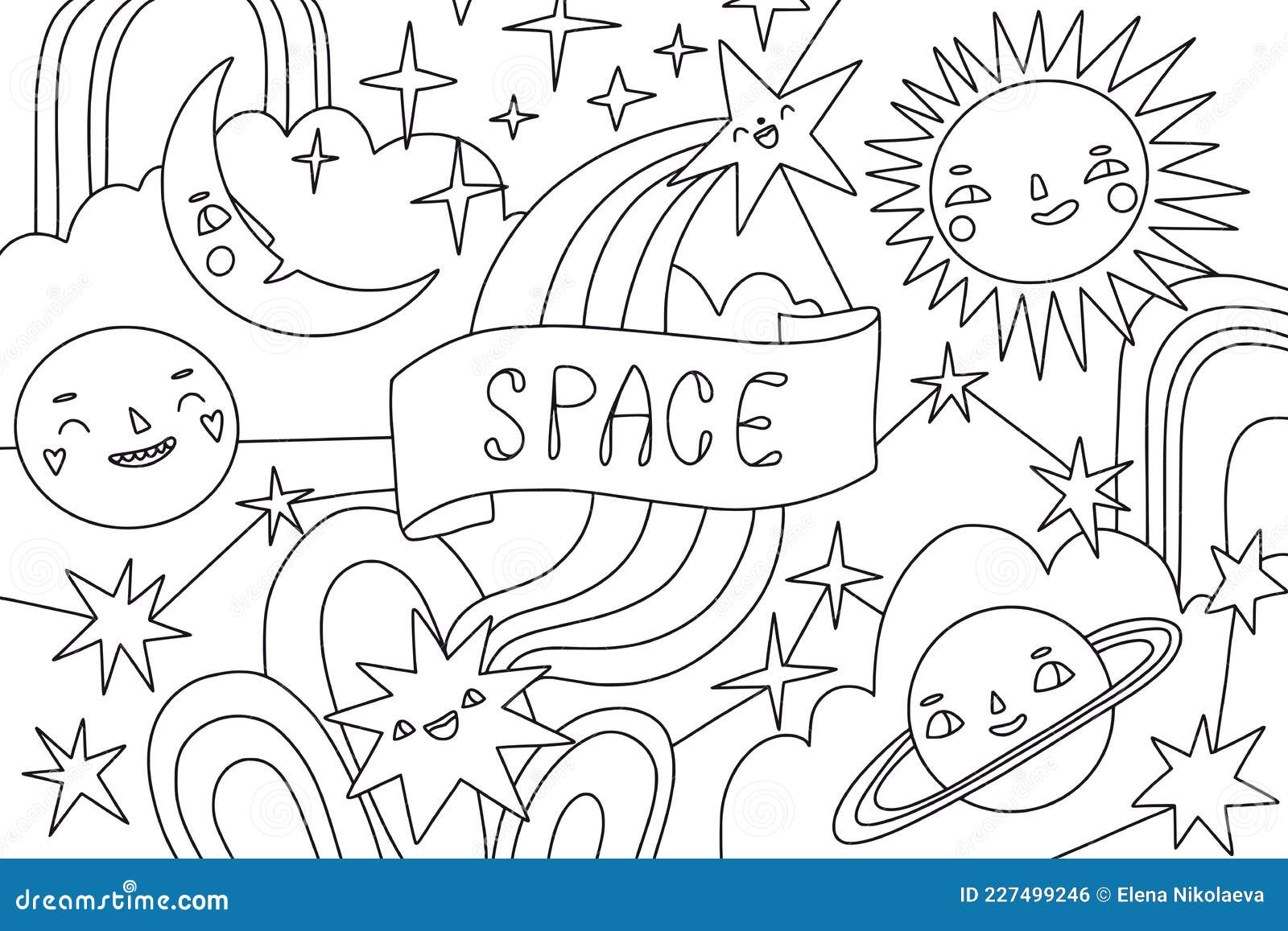 Space coloring page outline vector doodles stock vector