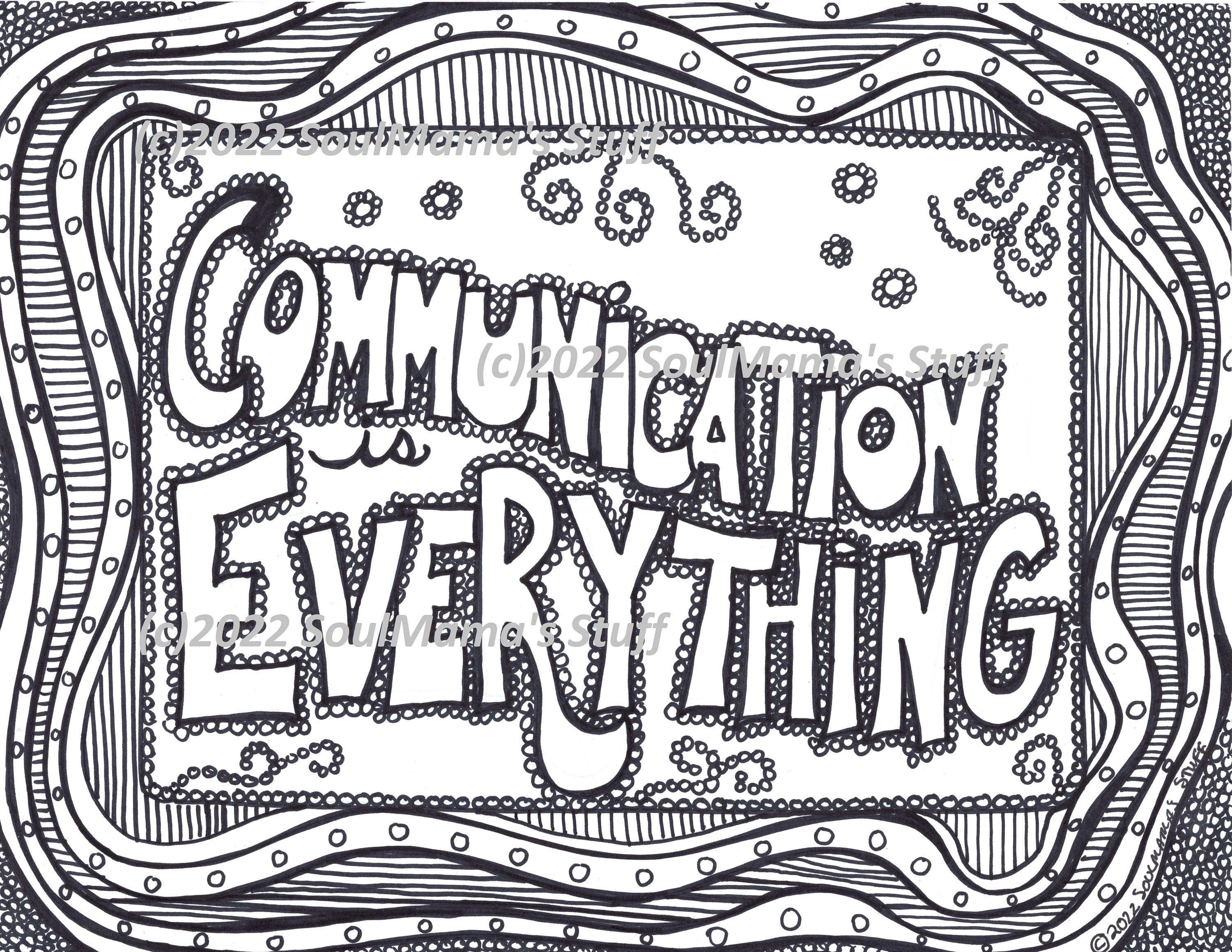Munication is everything coloring page digital download pdf file adult coloring doodle anti