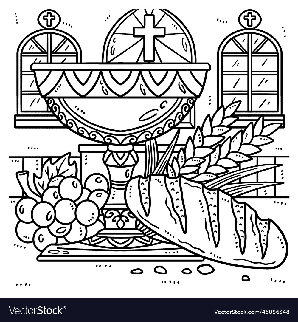 Christian chalice and bread of life coloring page vector image