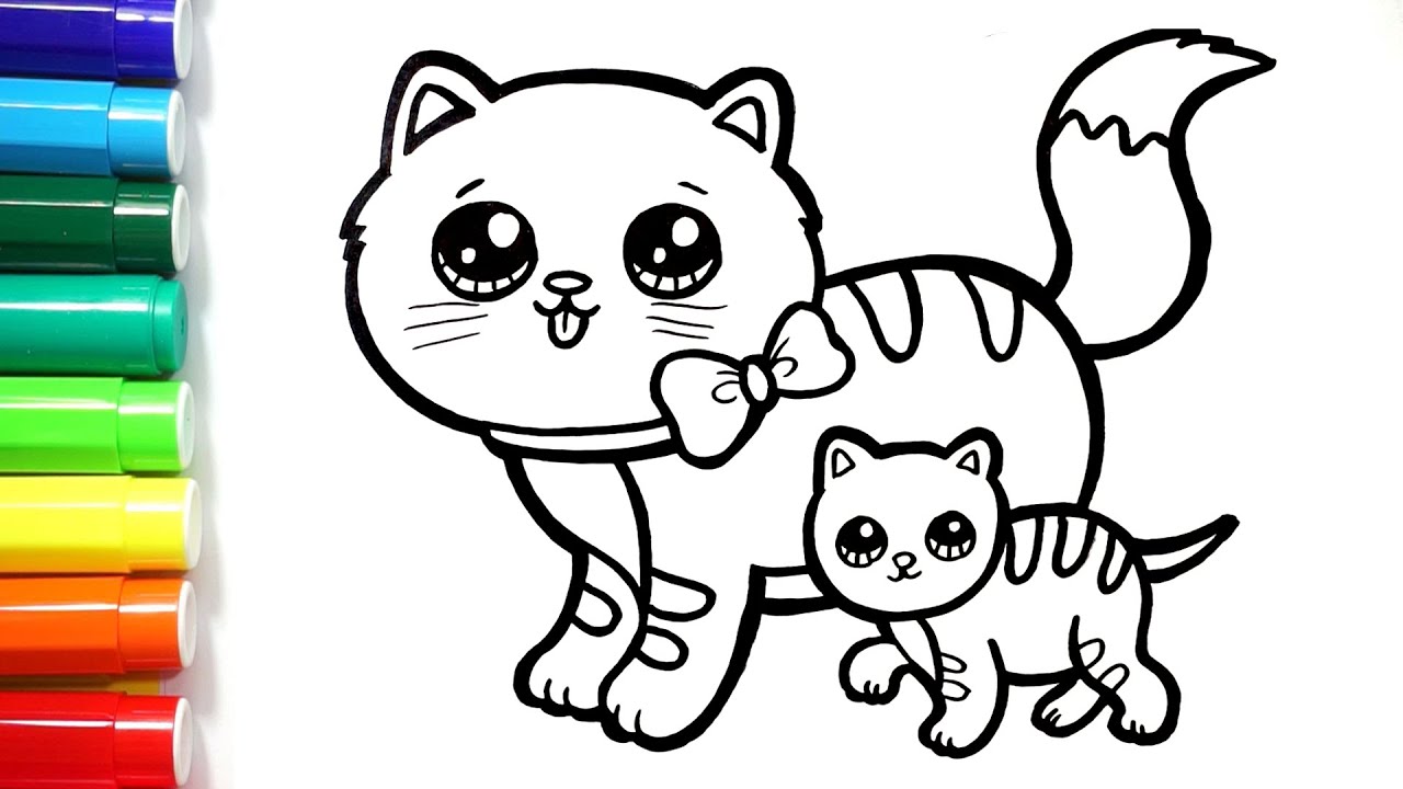 How to draw a cat with a kitten for childrencão dibujar un gato con un gatito para niãos